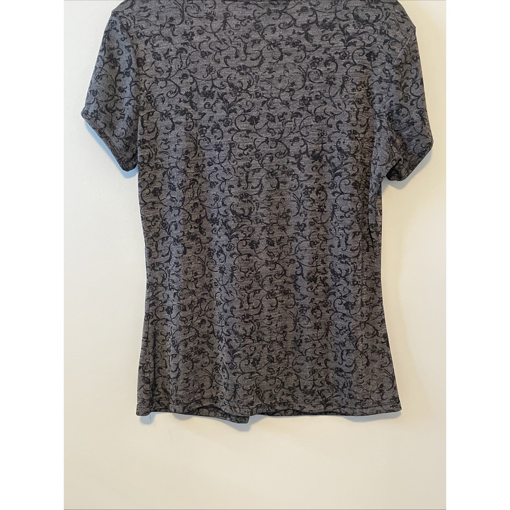 Briggs New York Large Gray Paisley Blouse Stretch V Neck Ruched Top - Picture 6 of 9